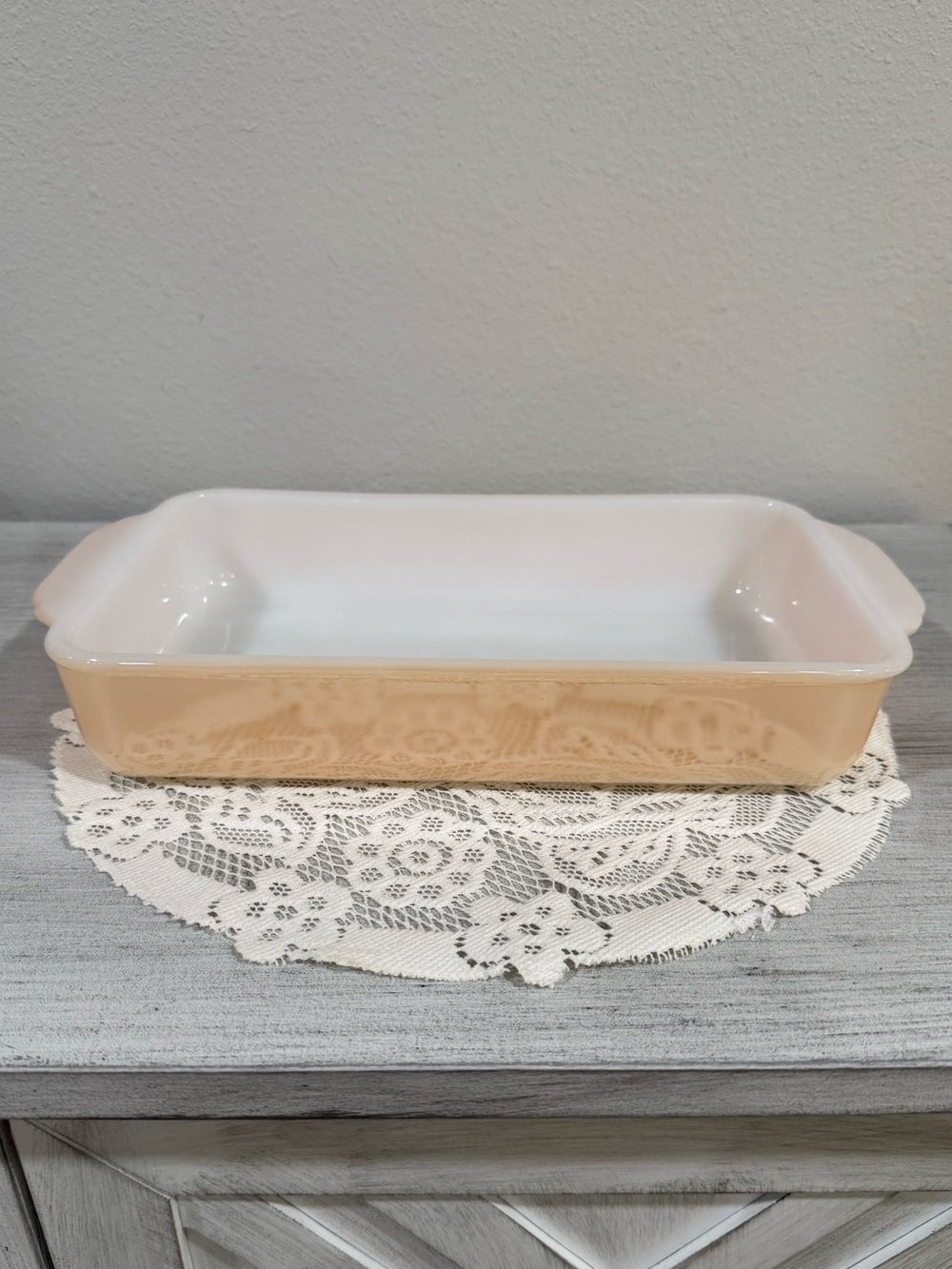 Fire King Peach Lusterware Rectangular Baking Dish 1-1/2 Qt.